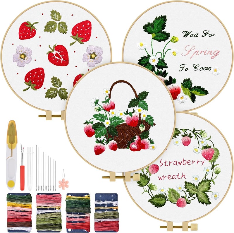 TINDTOP Embroidery Kit for Adult, 4 Pack Cross Stitch Practice Kits for Beginners Include Embroidery Cloth Hoops Threads for Craft Lover Hand Stitch with Embroidery Skill Techniques - Image 1